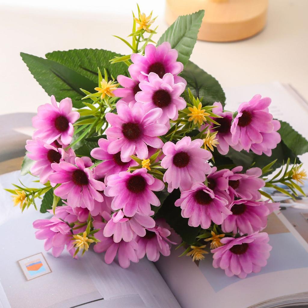 Fresh Purple Artificial Daisy Arrangement, Fake Flowers for Home Table Decor