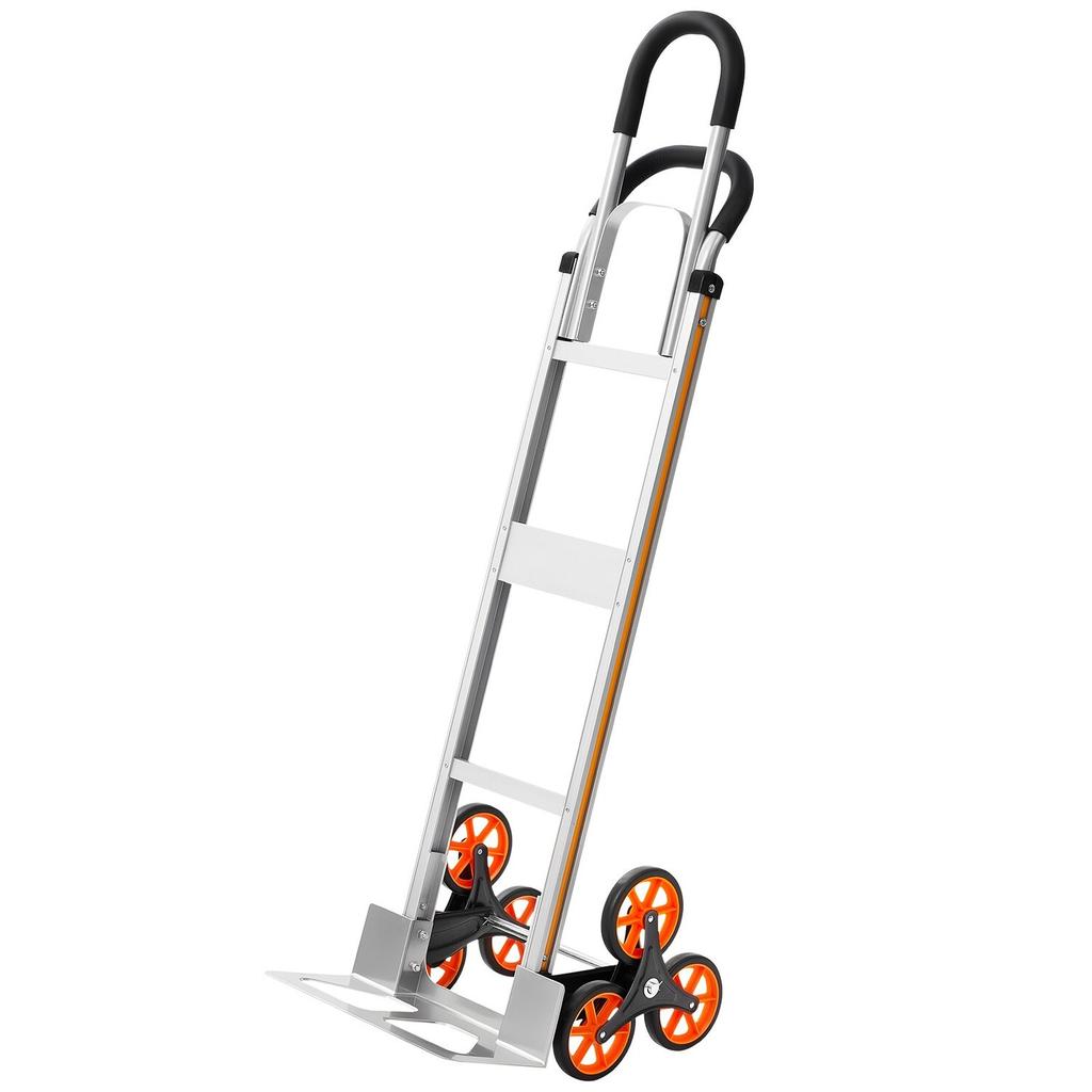 Stair Climbing Cart, 150 Kg Stair-Climb Capacity, Aluminum Alloy Folding Trolley Cart with Telescoping Handle, 6 Wheels and 2 Bungee Cords, Stair