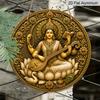 2D Flat, 1pc Round Aluminum Hanging Sign, Goddess Saraswati Veena Swan Peacock Feather Lotus Print Metal Wall Decor, Hindu Vasant Panchami Wisdom