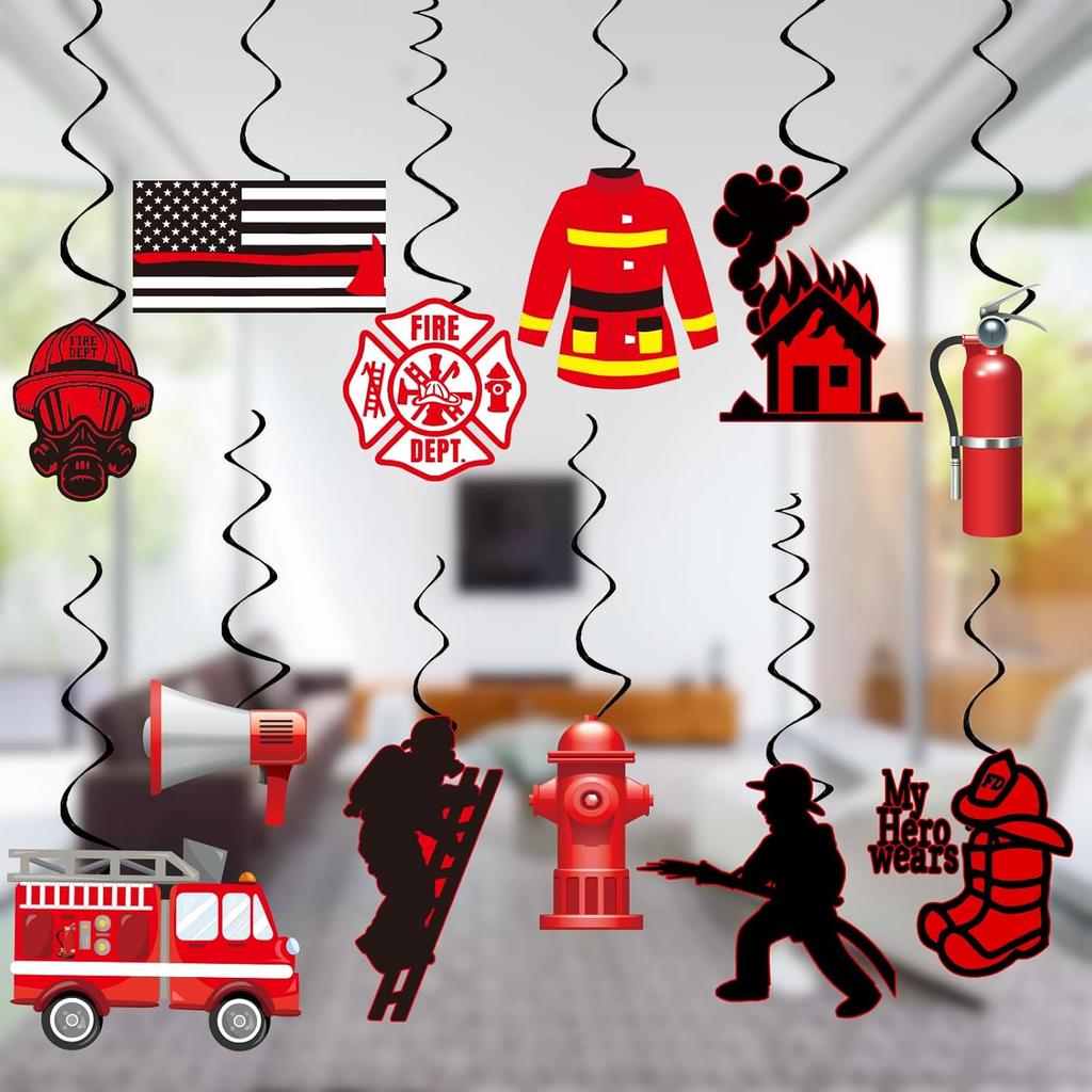 Firefighter Party Decorations Firetruck Party Decoration Fireman Party Decor Supplies Hanging Swirls Party Streamers 24pcs Kids Baby Shower Fire