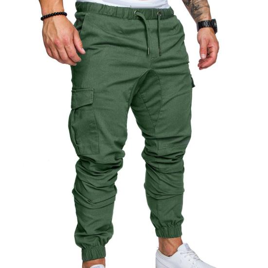 Modische Herren-Cargohose, lässig, einfarbig, mit Kordelzug an der Taille, Knöchelbindung, schmale Cargohose