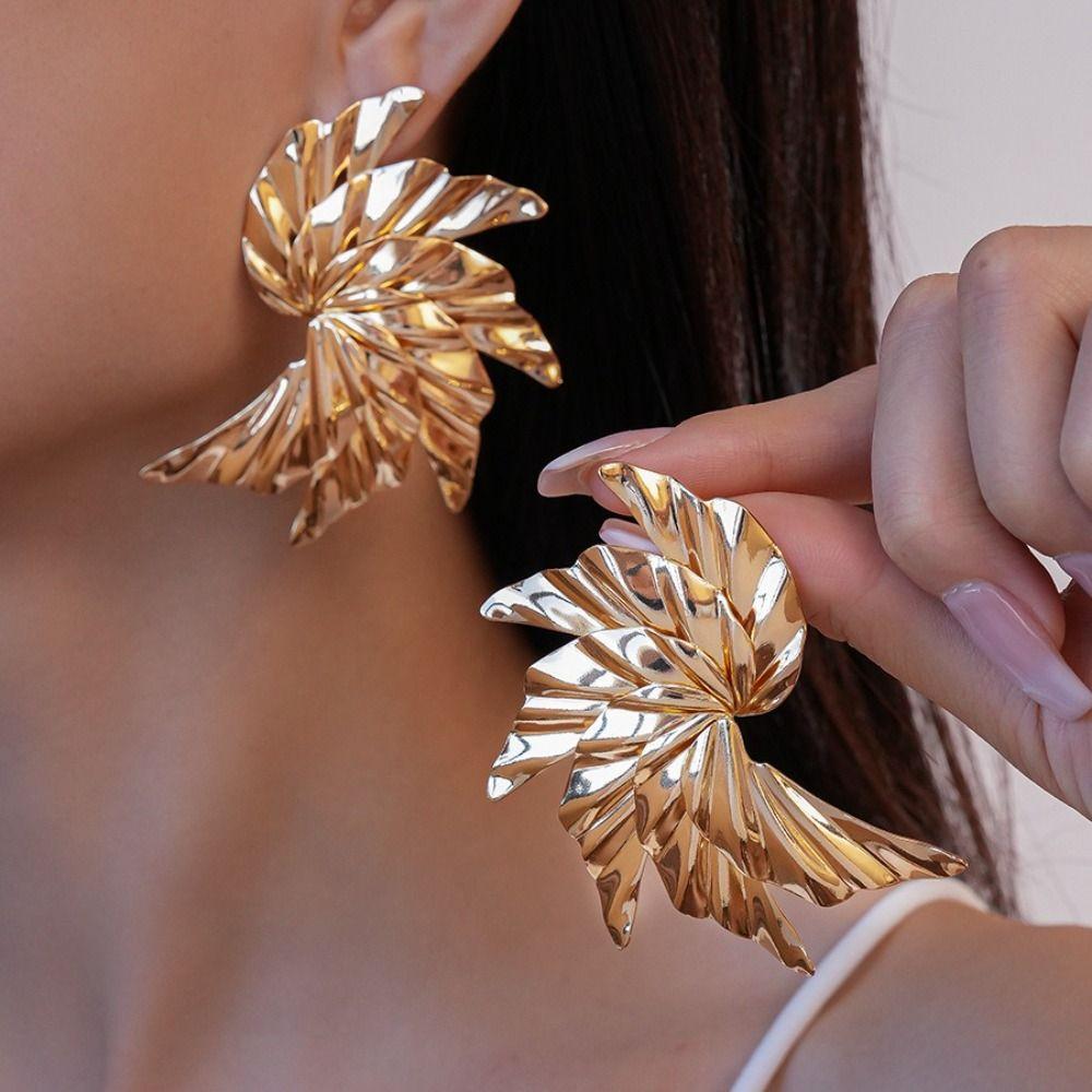 Steel Needle Metal Pleated Earrings Pleated Metal Stud Earrings Fashion Jewelry