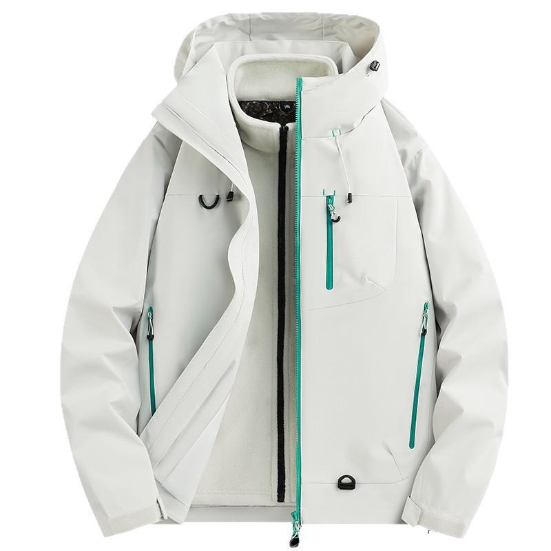 Autumn and Winter Thickened Jacket Men's Outdoor Mountain Style Hooded Jacket Three-in-one Jacket for Men