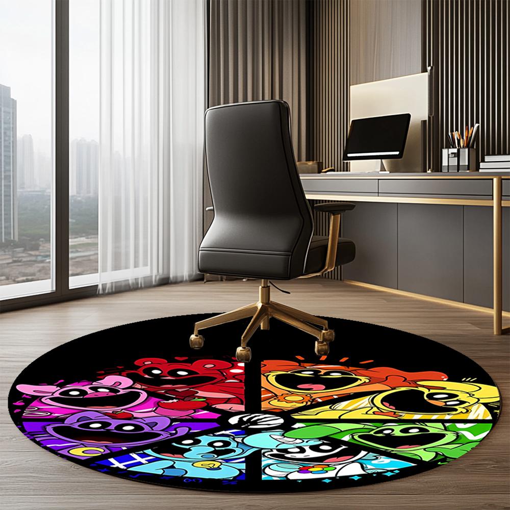 Smiling Critters Printed Round Rug Carpet Chair Rug Area Rug Entryway Doormats,for Office Chair Living Room Bedroom Kitchen Room.