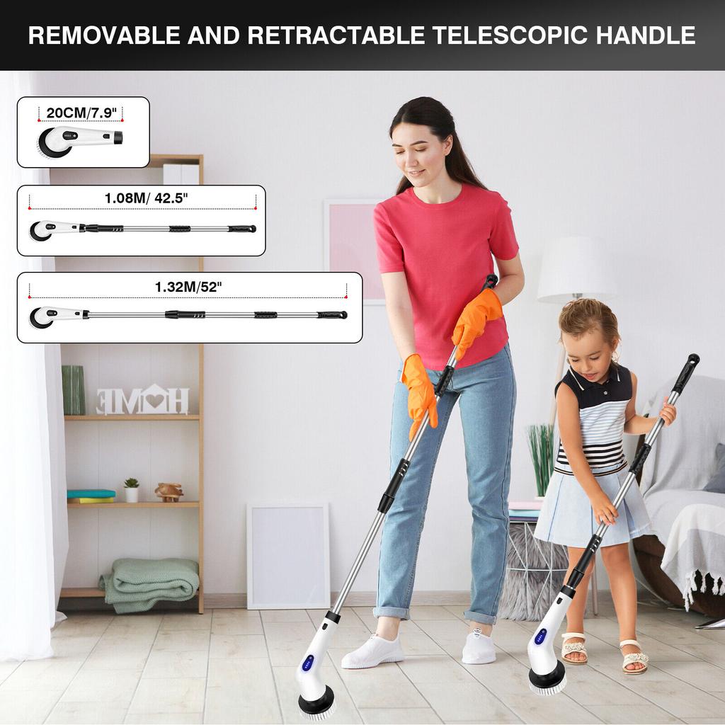 VickyHome Electric Spin Scrubber, Cordless Shower Scrubber with 9 Replaceable Brush Heads and Adjustable Extension Handle