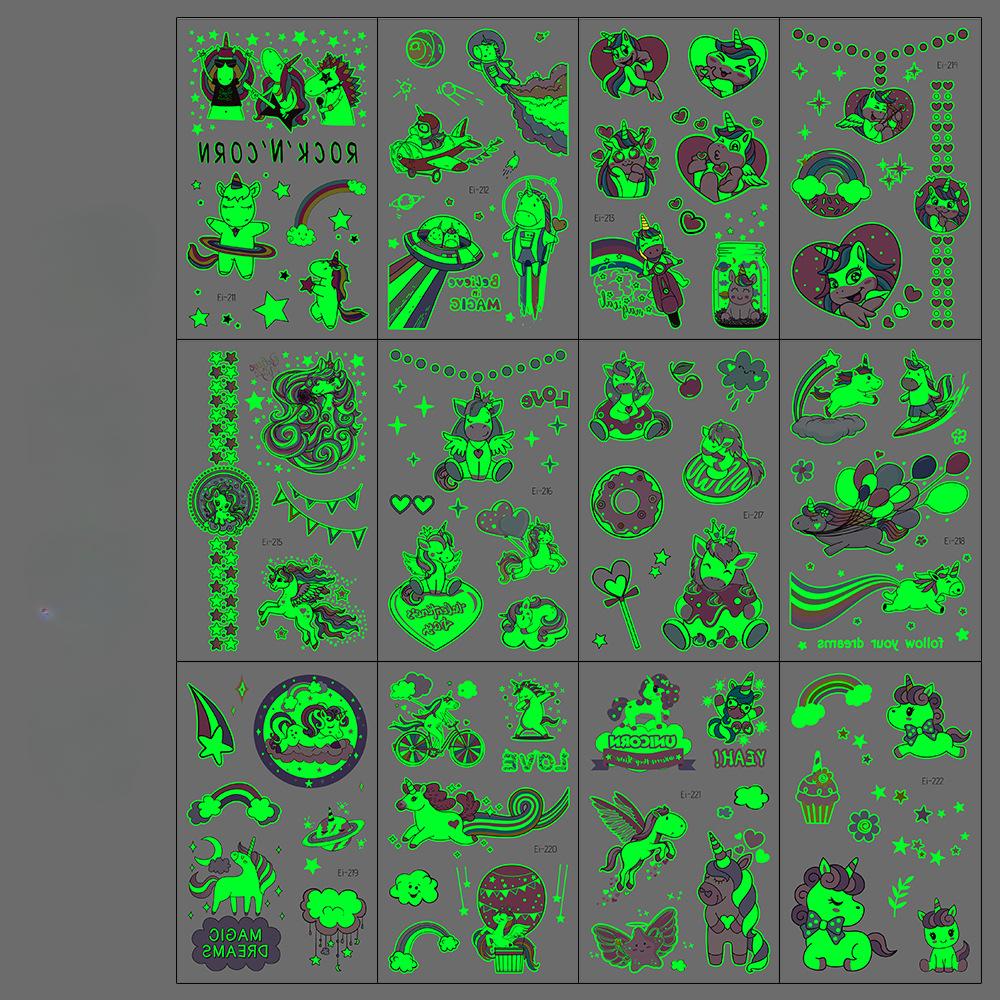 Adesivos de tatuagem luminosos, tatuagens falsas temporárias para crianças, pasta brilhante no rosto, braço, perna para crianças, arte corporal, adesivo de sereia