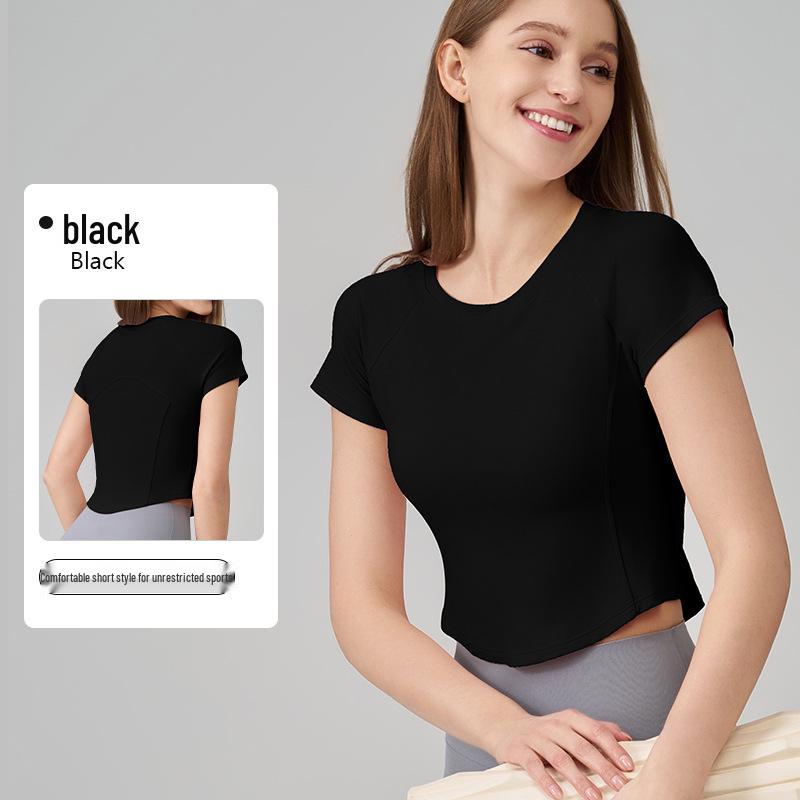 SNU Women's Slimming Yoga Top - Nude Feel, Round Neck, Waist-Cinched, Breathable, Short Sleeve, Versatile Fitness T-Shirt