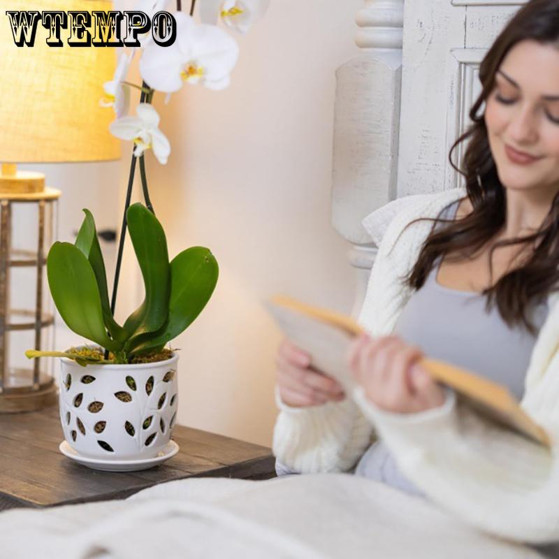 

WTEMPO Classic White Ceramic Orchid Planter Pot 5-Inch Irregular Shape Polished Finish Drainage Hole Indoor & Outdoor Bonsai Pot for Home Decor 1pc*5inch білий