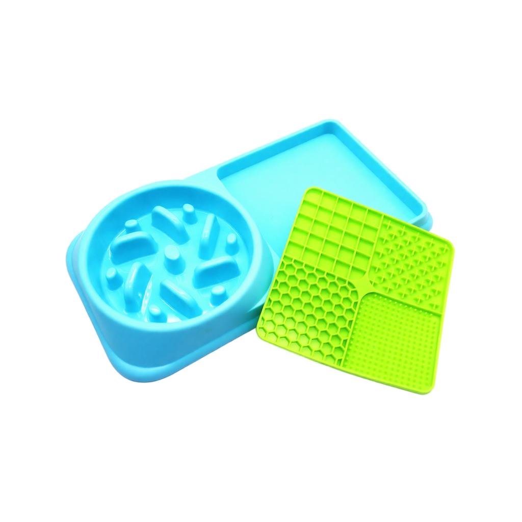 Dog Slow Feeder Bowl with Silicone Licking, -Spill Double Bowl for Dogs, 2-in-1 Pet Feeding Dish