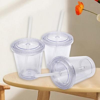 1 Set 12OZ/350ml Strohbecher Doppelschichtig Wiederverwendbar mit Deckel Reise Klar Eiskaffeebecher Bürobedarf