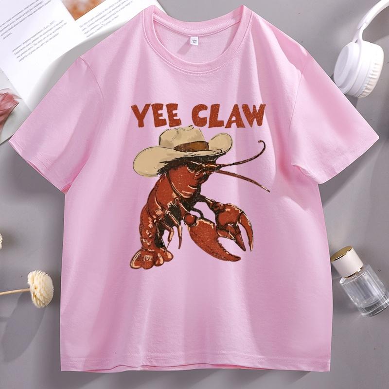 Lobster Cowboy TShirt Trendy Yee Claw Tee Funny Lobster Tshirt Western Beach Top Unisex Women Funny Printed Tshirts Tops