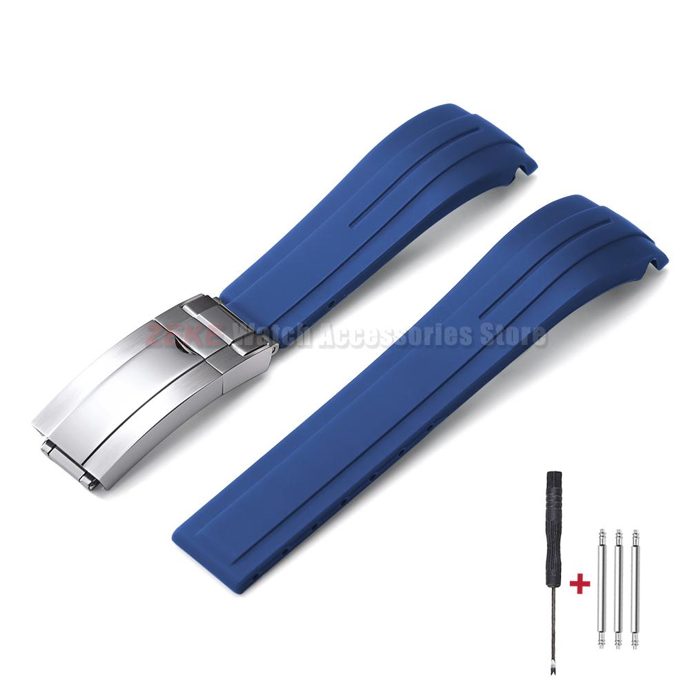 Curved End Rubber Watch Strap 20mm 21mm 22mm for Rolex for Water Ghost Folding Buckle Bracelet Waterproof Silicone Wrist Band