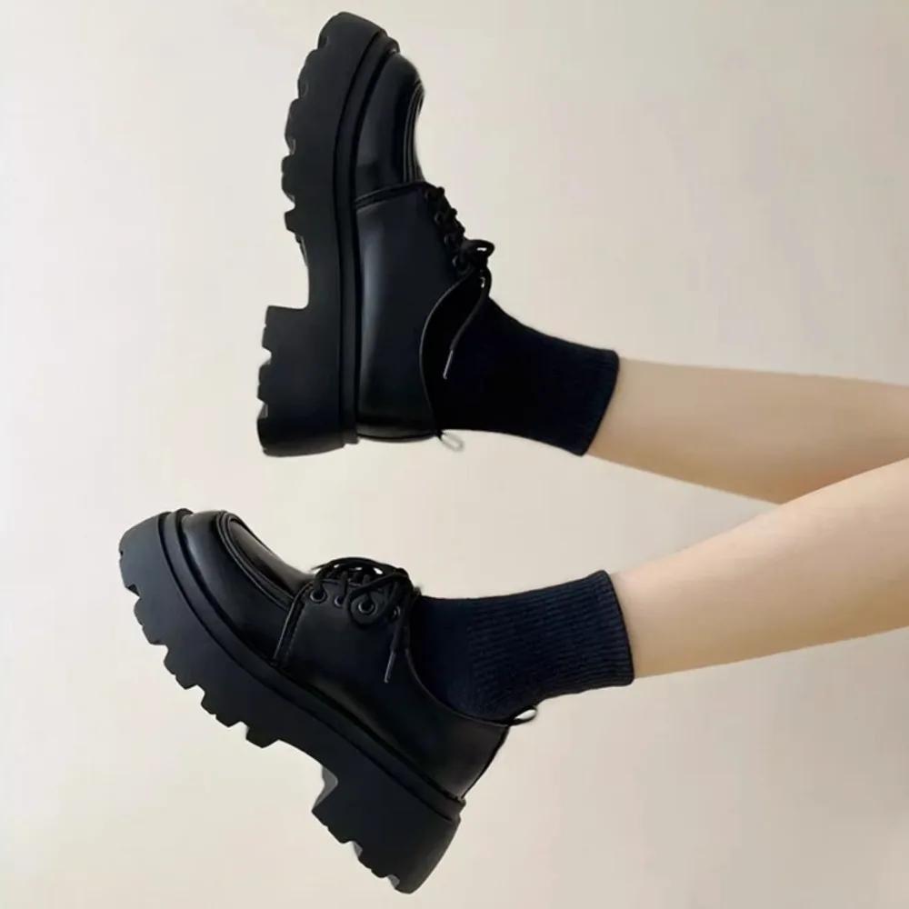 Fashion Thick Soled Small Leather Shoe Womens New Spring Versatile Black Single Shoes Sponge Cake Loafers Shoes for Women Platform Pumps