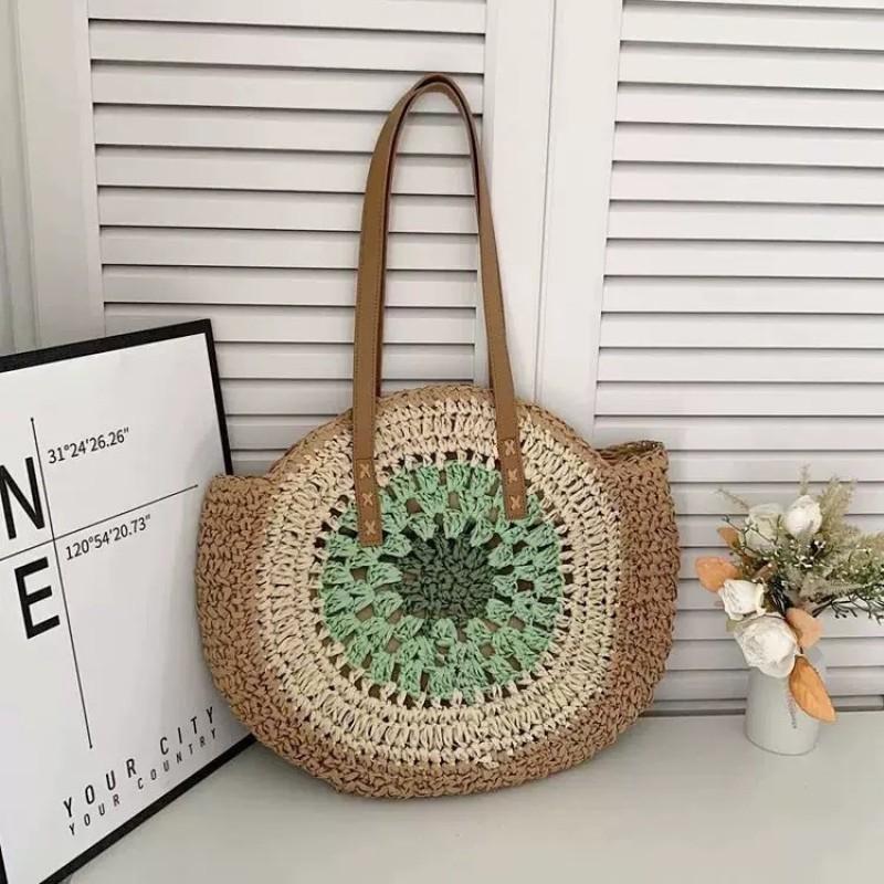 Large-capacity Round Woven Bag Straw Women s New Simple Shoulder Tote Beach