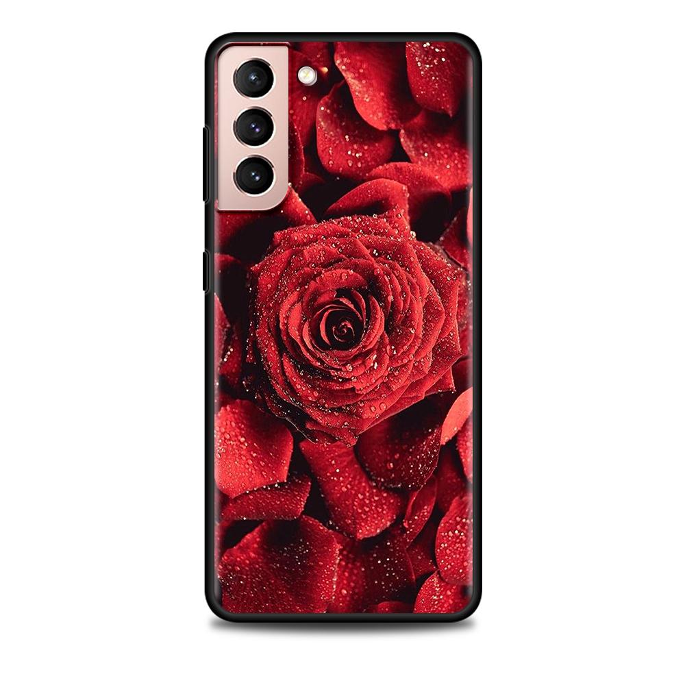 

Pink Rose Bling Print Case for Samsung Galaxy S20 FE S21 S22 Ultra S10 Plus S9 S8 S10e S7 Edge Silicone Black Soft Phone Cover Samsung S7