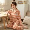Age Reduction Early Autumn Sweet Cartoon Striped Pajamas Women's Autumn Imitation Cotton Long-sleeved Lazy Wind Loungewear Two-piece Set