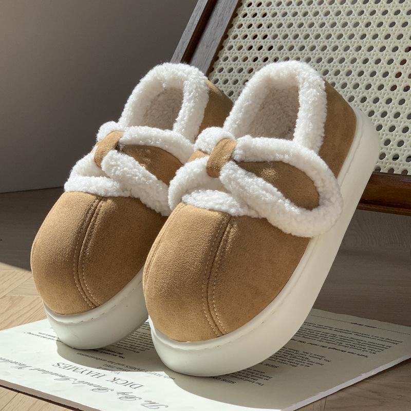 Fashion Autumn Winter Suede Warm Cotton Slippers Women Soft Plush Platform Shoes Thick Sole Couples Outdoor Flat Shoes