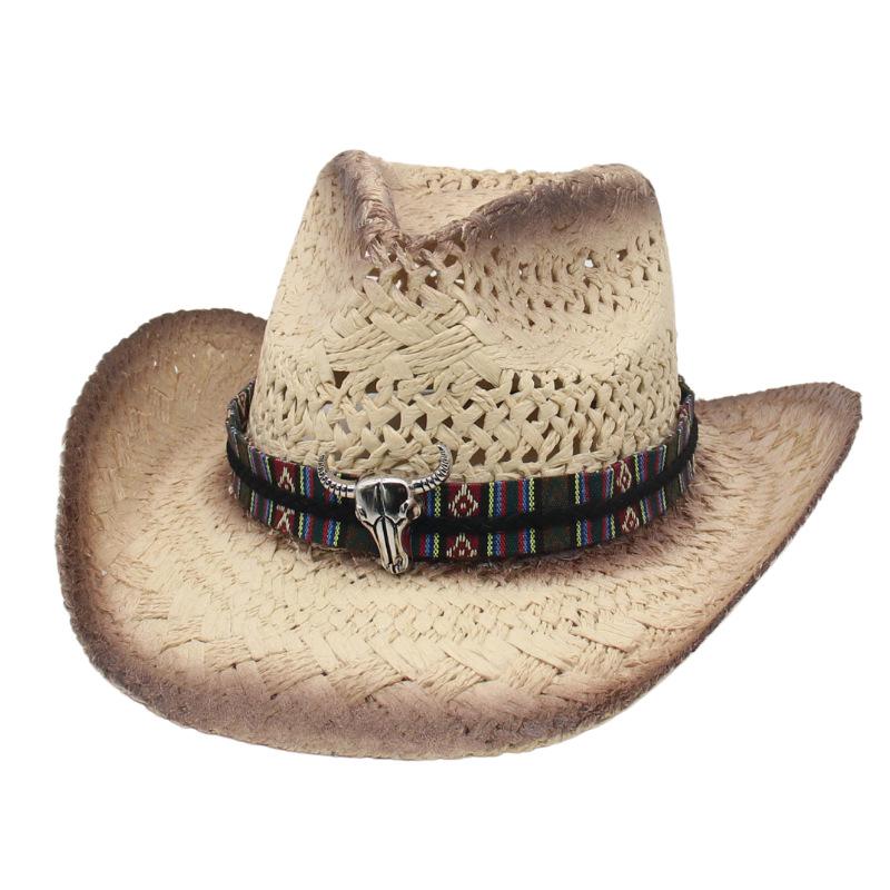 Sunscreen Visor, Hollow Spray Paint Straw Hat, Natural Salty Grass, Hand-Woven Men'S And Women'S Denim Hats