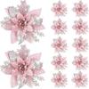 5pcs 14.5cm Glitter Artifical Christmas Flowers Mreey Christmas Tree Decoration Happy New Year Ornaments Xmas Fake Flowers Natal