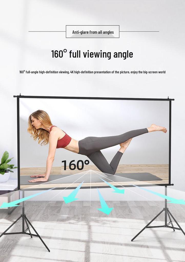 Outdoor Portable HD Projector Screen, 100-120 Inch, Light-Resistant, Wall/Floor Mount, White Grid