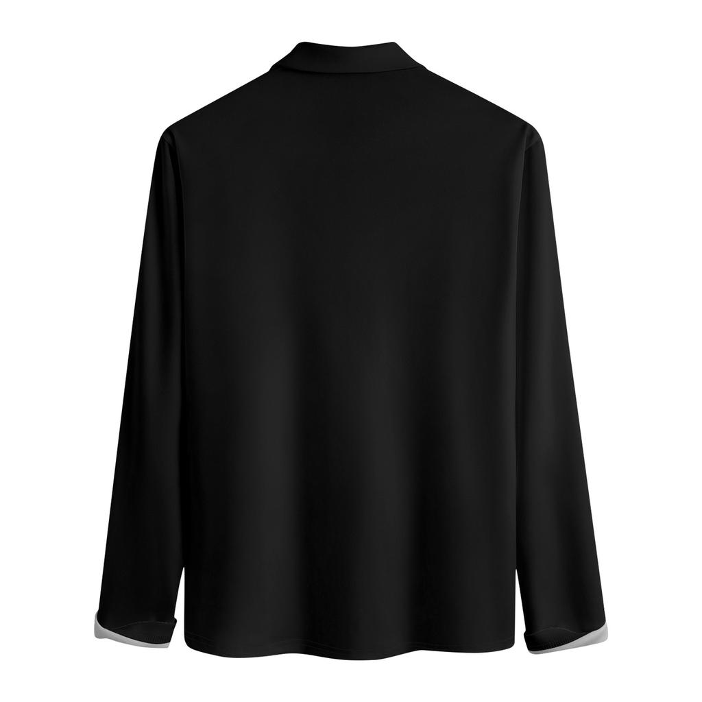 Herren-Revers-Langarm-bedrucktes Freizeit-Oberteil, lockeres Sport-Revers-Hemd