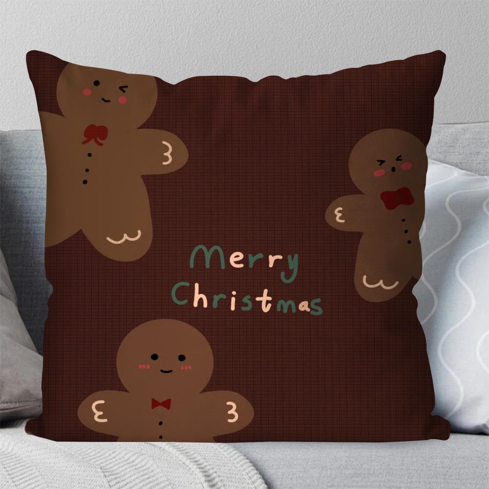 Lebkuchenmann Weihnachten Kissenbezug Quadratisches Kissen Schlafzimmer Sofa Freizeit Komfortkissen Auto Wohnzimmer Heimdekoration 40X40