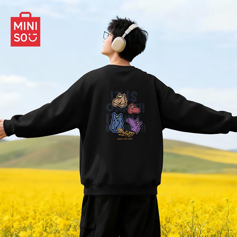 MINISO Men's Crew Neck Graphic Pullover Sweatshirt