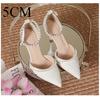 Fashion High Heeled Shoes Women's 2025 Summer with A Thin Heel and Pointed Toe A Straight Cut Lace Surface White Pearl Bridal Shoe Women