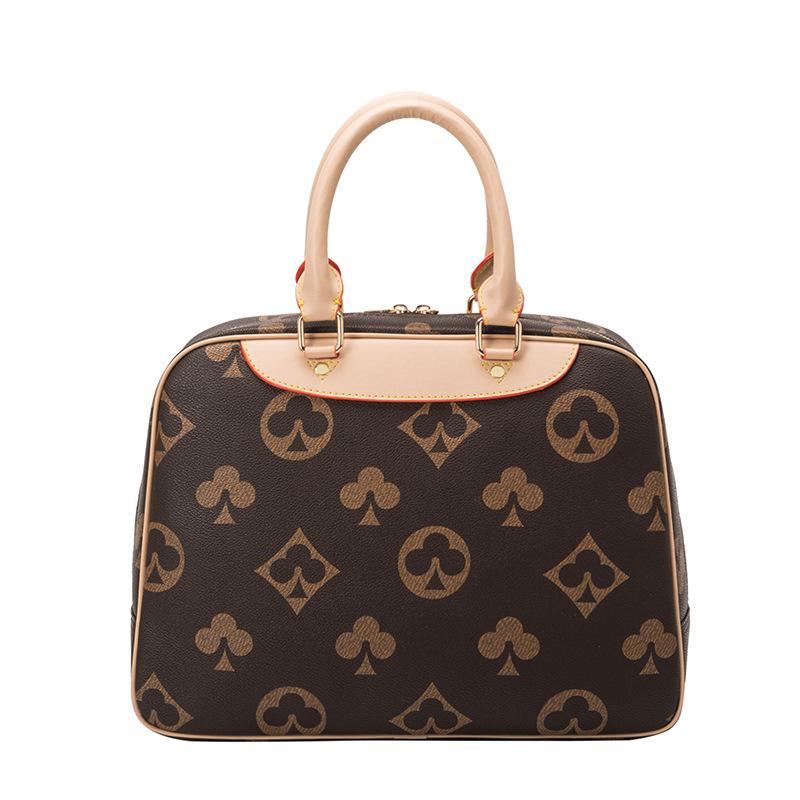 

Trendy new women s bag temperament large capacity retro big flower women s briefcase printed commuter portable shoulder bag темно-коричневого