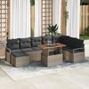 VidaXL 9-Piece Garden Sofa Set with Grey Cushions Poly Rattan Acacia 3349747