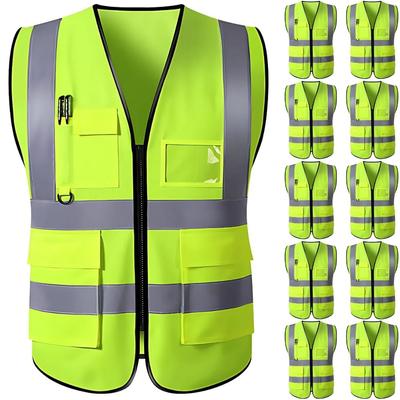 Chicer Reflektierender Sicherheits-Fluoreszierender Einheitsgröße Passt Mesh Mehrere Taschen Hochsichtbare Weste, Gelb, Die meisten, Unisex, Material, (10)