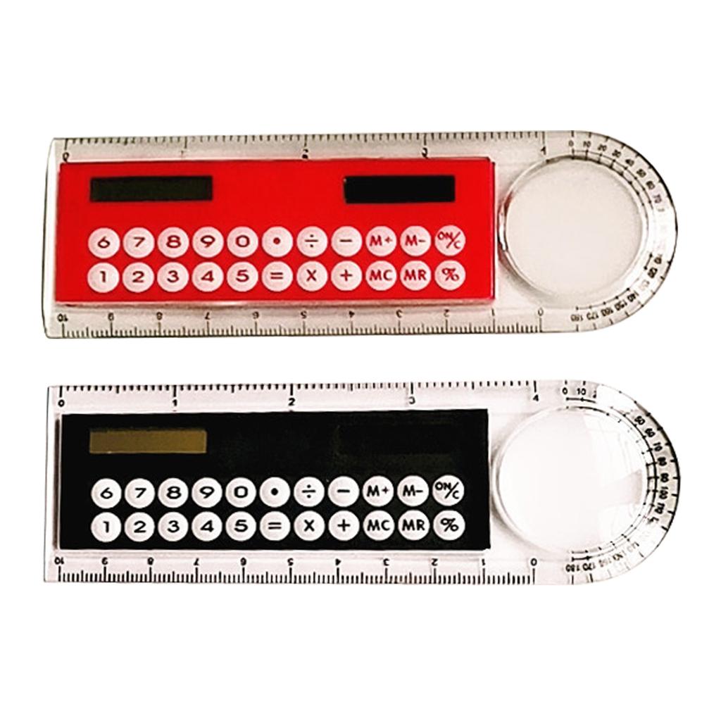 2PCS Multifunctional Calculator 4-in-1 Designed Solar Calculator with Ruler Magnifier and Protractor Gift for Student