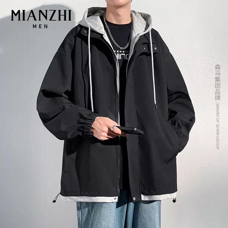 Men's Hooded Cotton Two-Piece Jacket for Spring/Autumn - Casual, Loose, Plus Size & Trendy