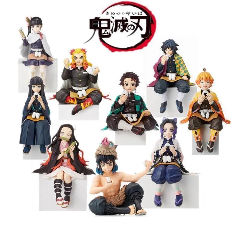 Anime Demon Slayer Sit Eating Rice Figure Tanjirou Nezuko Kyoujurou Tengen Tokitou Muichirou High Quality Figurine
