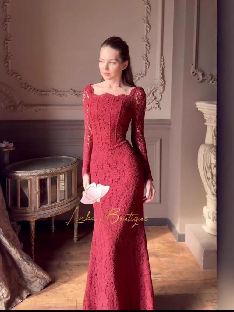 Europäisches & Amerikanisches Retro-Spitzen-Meerjungfrauenkleid: Herbst 2025 Edition, Langarm-Langrockkleid.