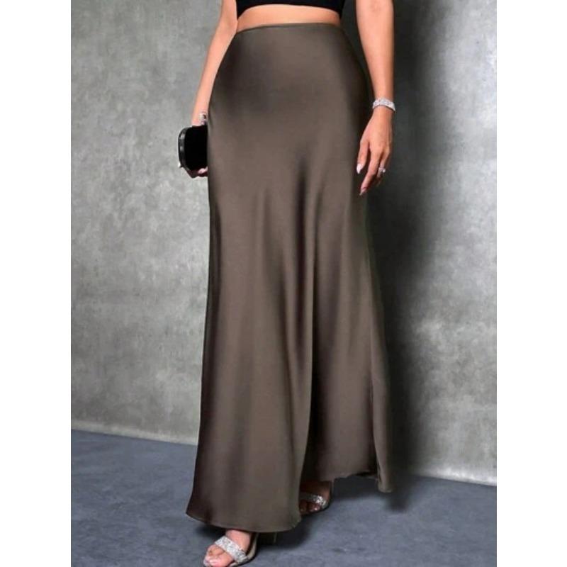 Fashion Elegant Loose Women Satin Skirts Spring and Summer New Simple Casual Office A-line Long Skirts Office Solid Color Women's Clothing