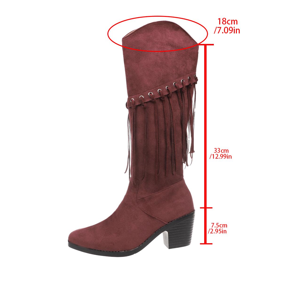 

Tassel Tall Boots Autumn New Round Toe Suede Side Zipper Soft Sole Anti-slip Wear-resistant Block Heel Shoes 36 вино красного