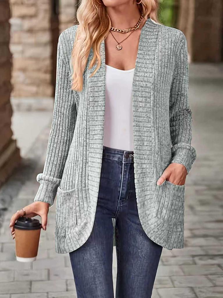 Cardigan lavorato a maglia da donna taglie forti, tinta unita, a maniche lunghe