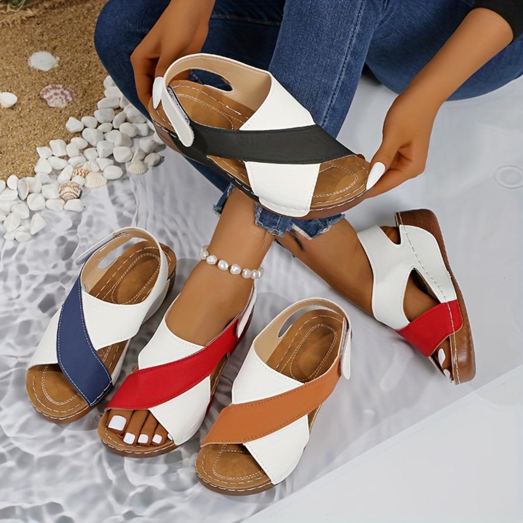 Women's Color Blocking Slope Heel High Heel Sandals, Casual Open Toe Thick Bottom Shoes, Comfortable Ankle Strap Sandals