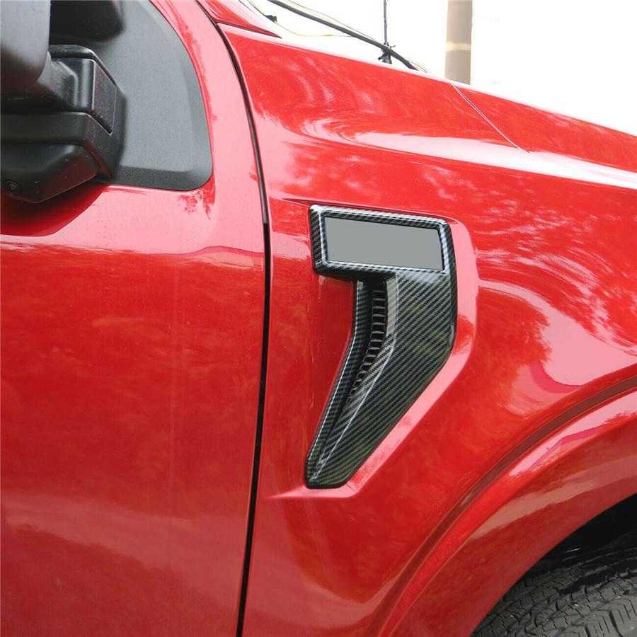 4 Pcs Car Carbon Fiber Style ABS Side Fender Cover Trim For 2021-2022 Ford F-150