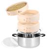 [Supervised by a Culinary Researcher] Handmade Bamboo Steamer Set: 2 Steamer Baskets & 1 Lid. Includes 100 Steaming Sheets and a 24cm Pot. Suitable Fo