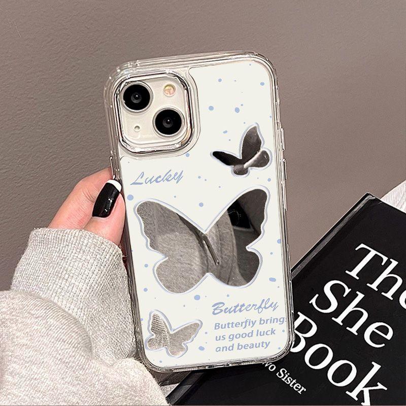 White Simple Butterfly for iPhone17promax Mobile Phone Case 16 Niche 14/13 Apple 15 Makeup Mirror