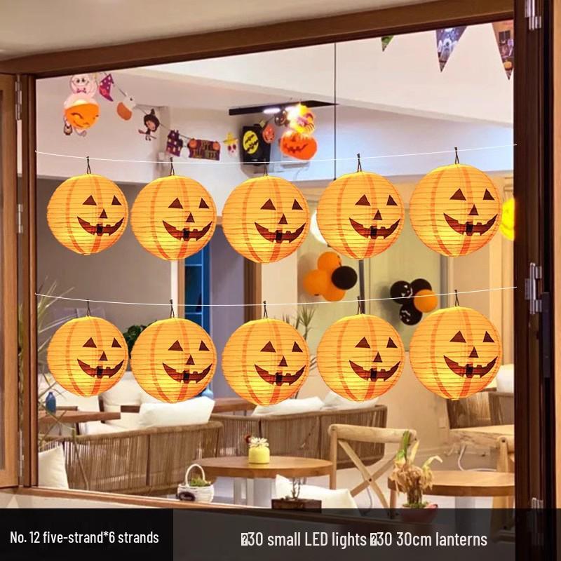 Outdoor Luminous Halloween Pumpkin Paper Lantern Decorations for Kindergartens and Hotels