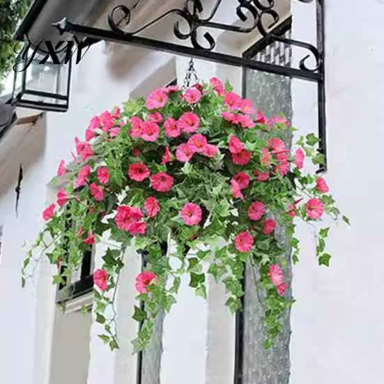 Fake Silk Petunia Artificial Morning Glory 44 Heads Realistic Flower UV Resistant Lifelike Floral Decorations Indoor Outdoor Garden Yard Wall Hanging