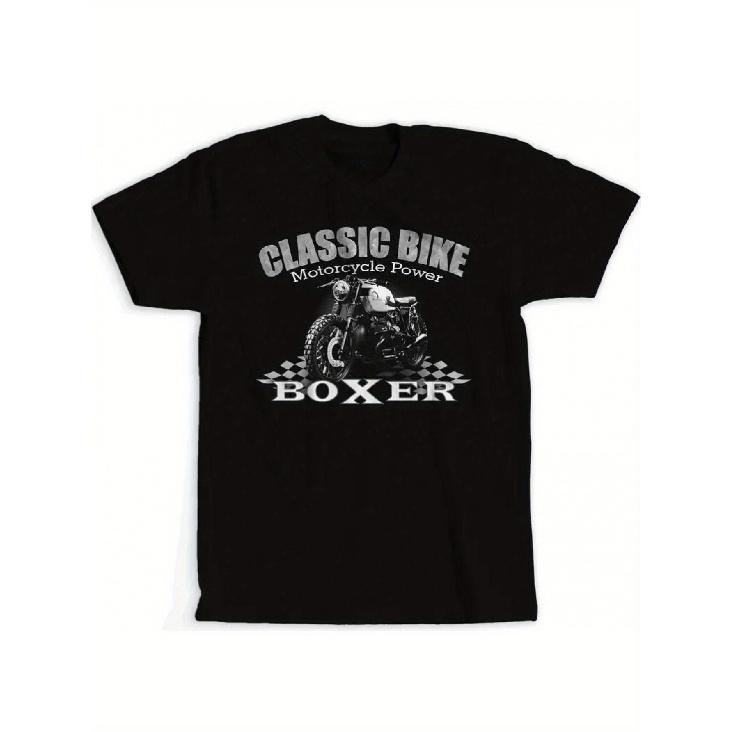 Men's Vintage Motorcycle Graphic T Shirt Classic Aircooled Boxer Bike Design, Retro Motorcycle Enthusiast Tee, Relaxed Fit Short Sleeve Crew Neck