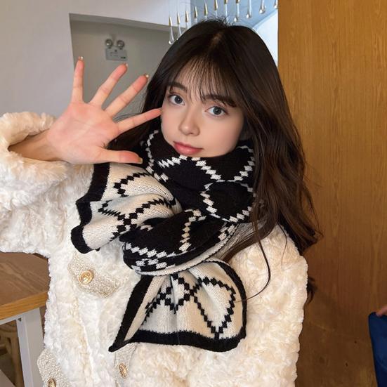 Yousheng Women Scarf Rhombus Pattern Knitted Scarf Double-Sided Warm Lightweight Winter Neck Warmer Outdoor Cycling Scarf