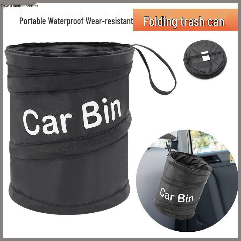 Folding Mini Car Trash Can - Spiral Design, Hanging Cloth Storage Bin