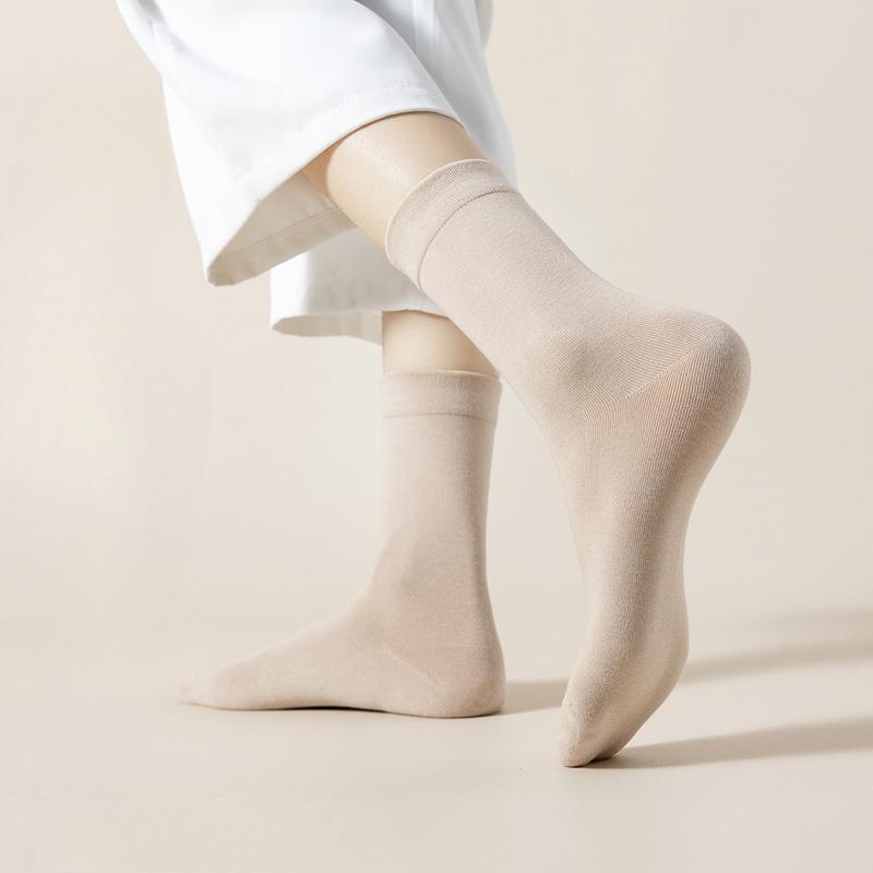 Damen Mid-Calf Socken für Frühling und Herbst, Dünne einfarbige schweißabsorbierende lange Baumwollsocken, Schwarz Sport Damen Nahtlose Socken