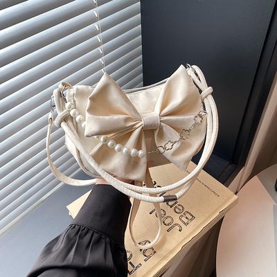 Neue zarte Damen kleine Tasche Schleife Umhängetasche vielseitige Perlen Spleißkette Schulterhandtasche