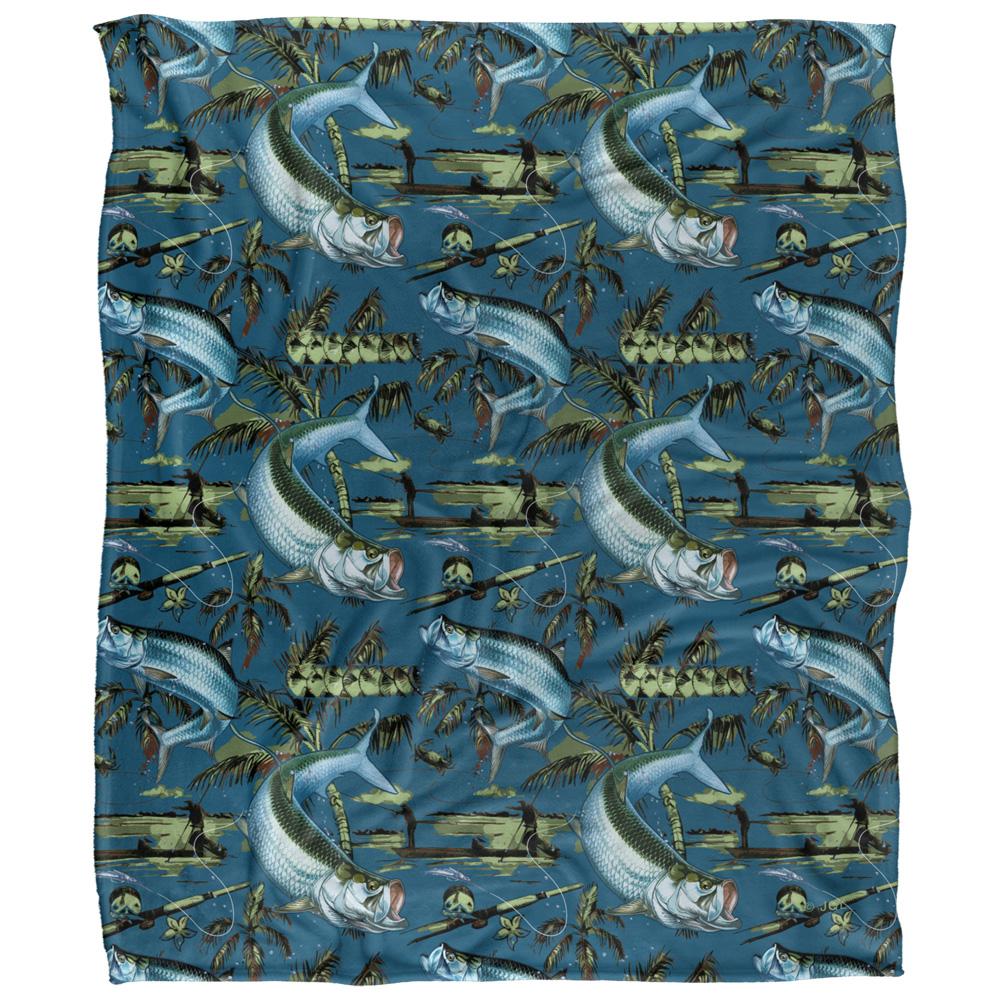 JQ Licensing Jl-Jp-Jq Silky Tiki Flower Fishing Supersoft Blanket